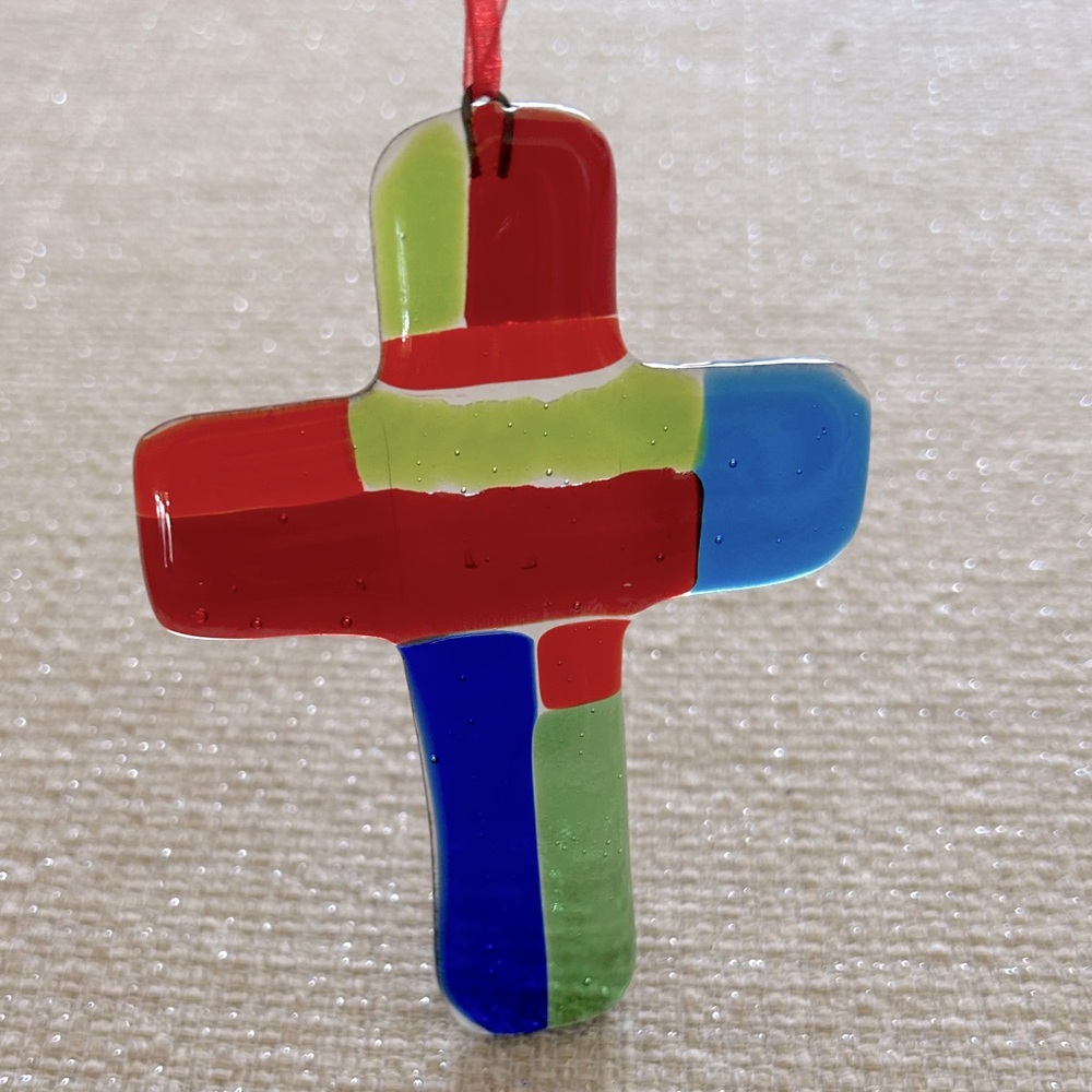Hand Crafted Fused Glass Cross Modern Freestyle
